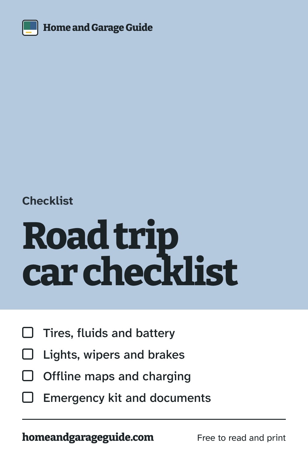 Road trip car checklist, a guide from Home and Garage Guide